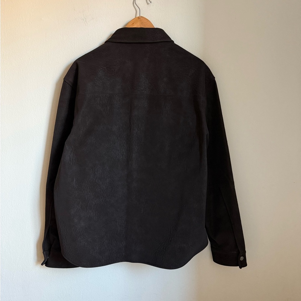 New Zara Relaxed Fit Faux Leather Overshirt Jacket Brown Pockets Button Size XL - Picture 9 of 16